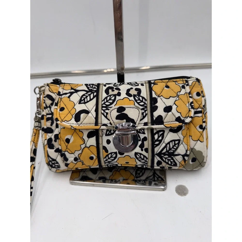 Vera Bradley Retired Go Wild Provencal Yellow Floral Leopard Quilted Turn Lock